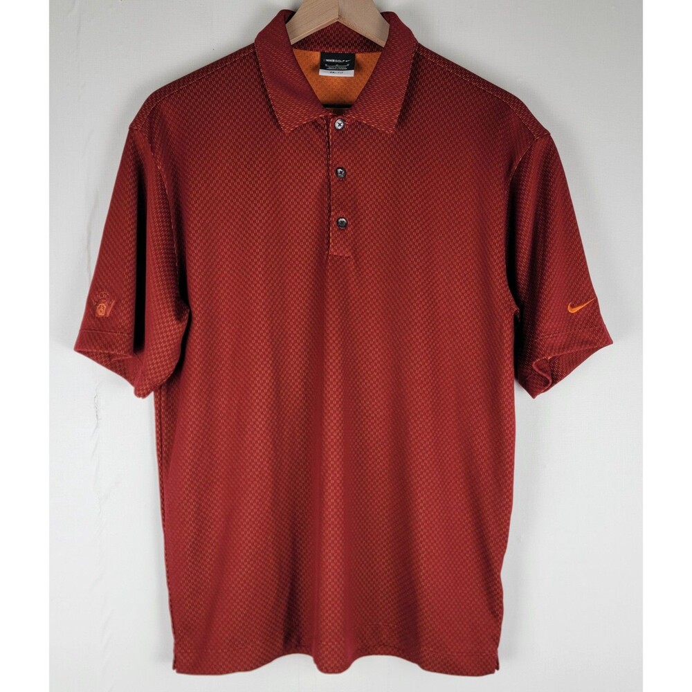 Nike Golf Mens Size M Dri Fit Red Orange Polo Shirt Casual Office 286776-677